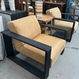 PAIR Vi Design Camel Suede Black Framed Modern Chairs 35x40x31
