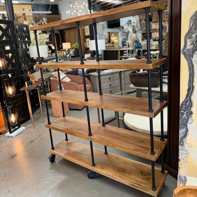 Wood/Metal Rolling Shelf Unit 59x13.5x71