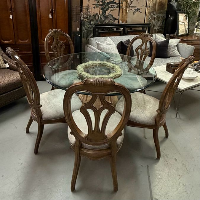 Thomasville Bellasera Table W/54" Glass Top, 5 Chairs