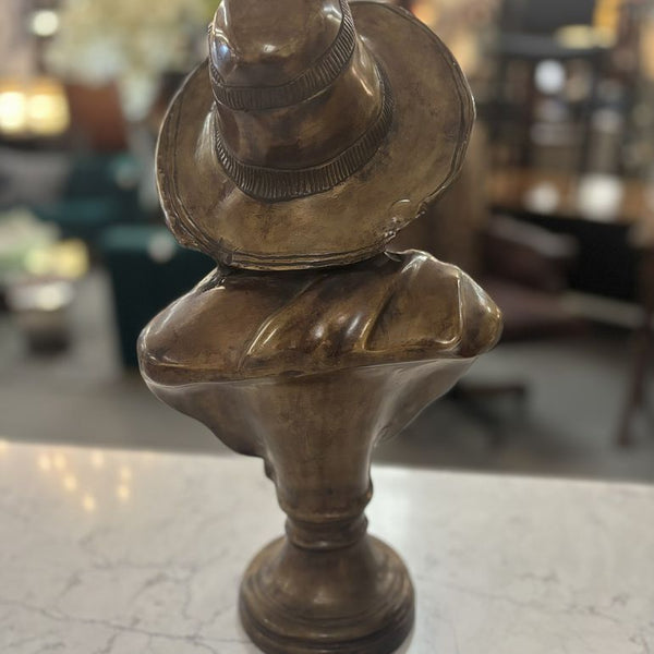 Vintage Heavy Cast Brass Bust of Young Woman 17"H