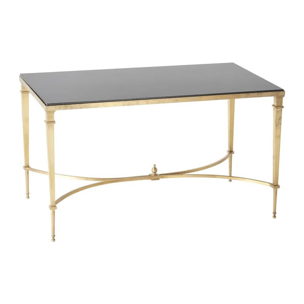 Global Views Black Granite & Brass French Square Leg Cocktail Table 36x20.25x20.