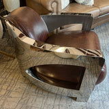 PAIR Aviator Style Chrome & Leather Lounge Chairs 28x34x25