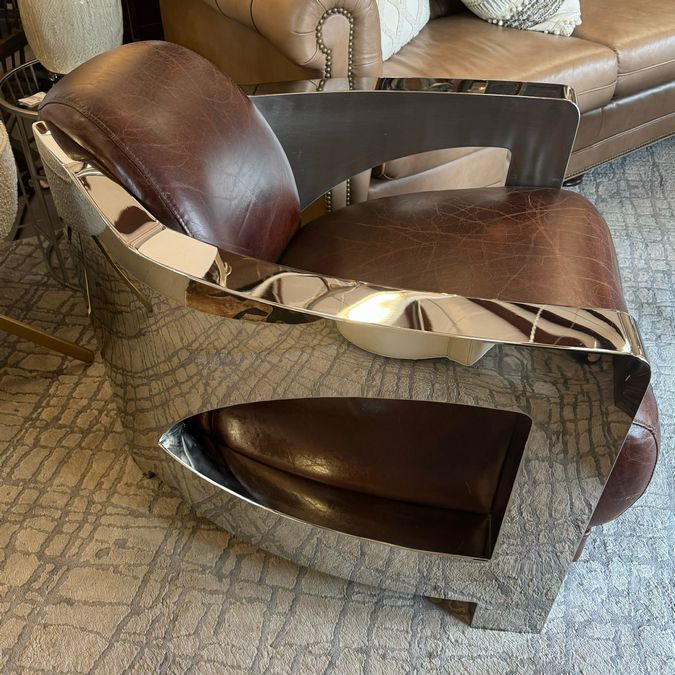 PAIR Aviator Style Chrome & Leather Lounge Chairs 28x34x25