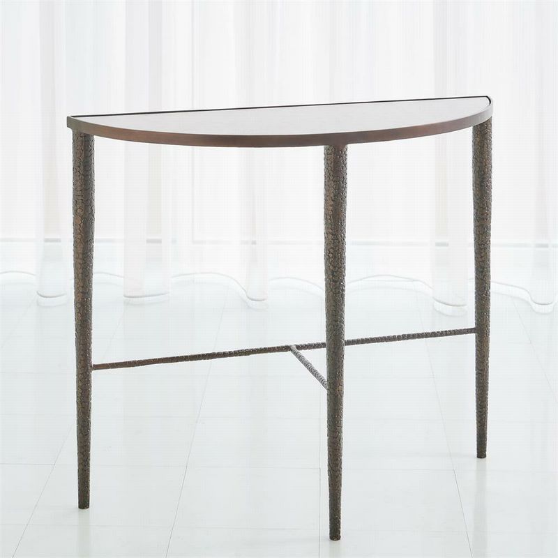 Global Views Demilune Marble Top Console W/Hammered Antiqued Brass Base 39x13.5x