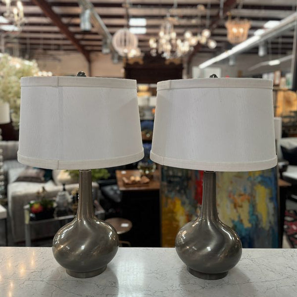 PAIR Stiffel Antique Nickel Genie Bottle Modern Lamps 26"H