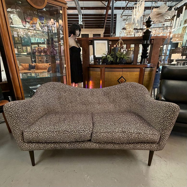 Custom Cut Velvet Leopard Curve Back Love Seat 65x28x33