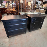 PAIR Ethan Allen Glover 3-Drw Nightstands Distress Black 30x19x29