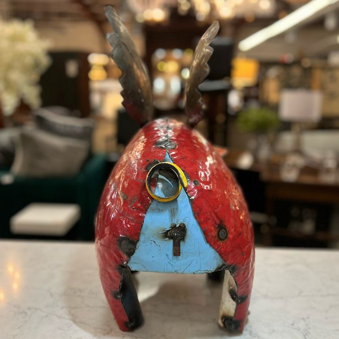 Lg Metal Flying Pig Sculpture 20"H