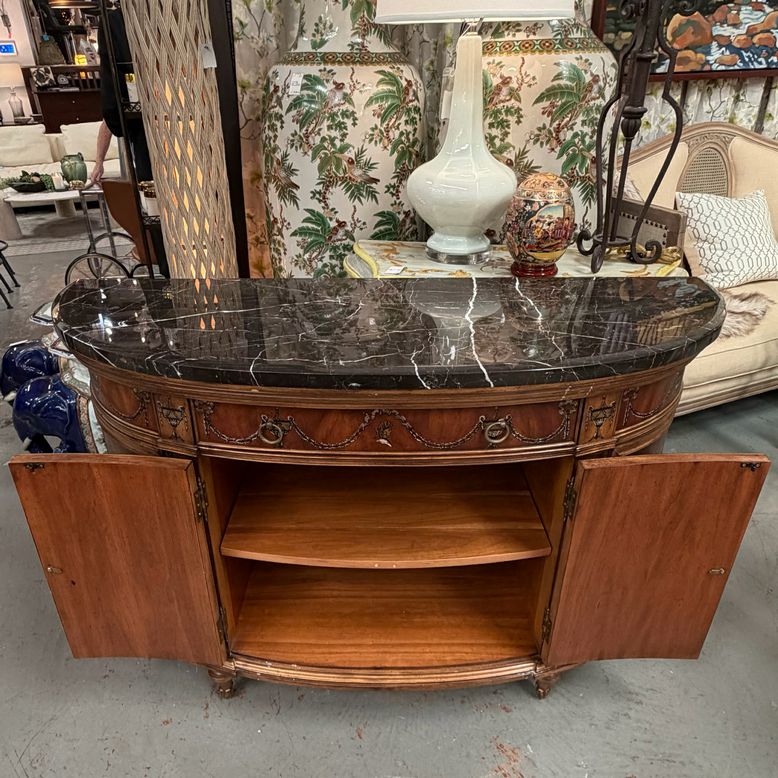 French Regency Style Demilune Chest W/Black Marble Top 53x18x34.5