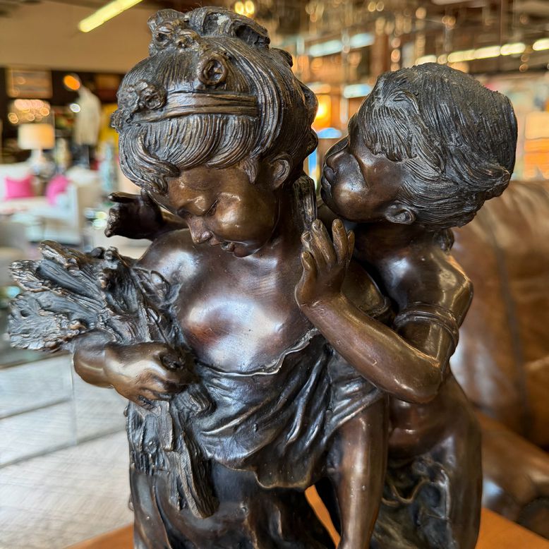 French Children Bronze On Marble Auguste Moreau 25"H