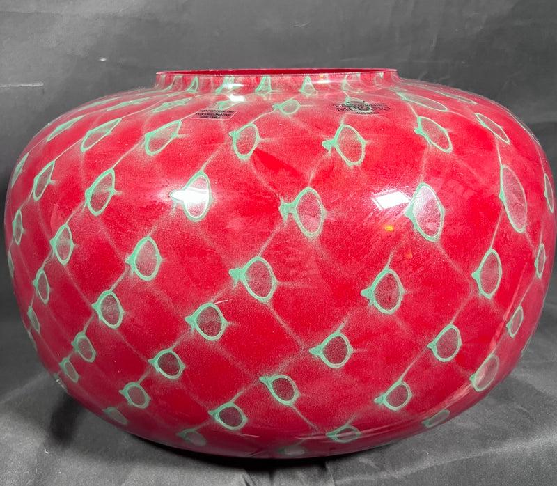 Murano Scottish Red & Green Vaso Puff Bowl 17x17x10