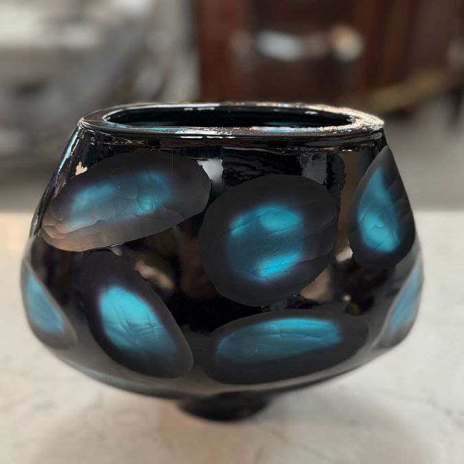 Tozai Black & Blue Glass Vase 8.5"H