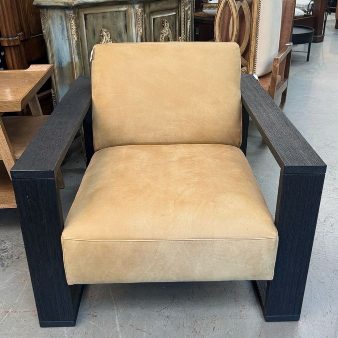 PAIR Vi Design Camel Suede Black Framed Modern Chairs 35x40x31