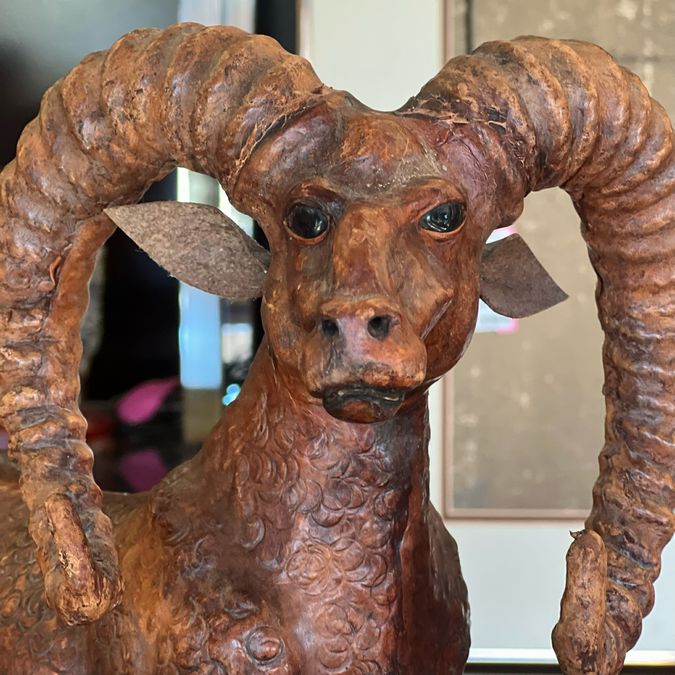 Vintage 1970's Leather Ram Sculpture 12.5"H
