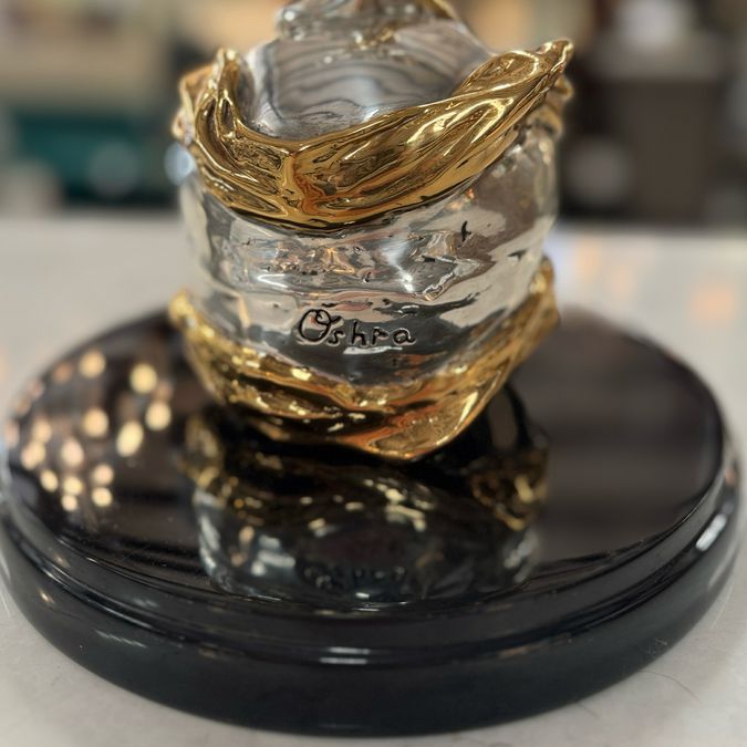 D'Argenta Mystery Woman Dancing W/Fans by Oshra Silver & Gold Statue 27.5"H