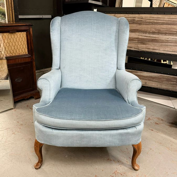Vintage Cornflower Blue Silk Velvet Wingback 29x23x41