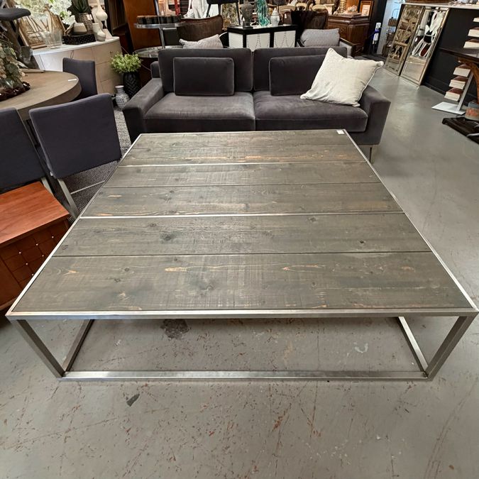XL Natural Wood & Nickel Finish Coffee Table by Artesome 59x59x17.5