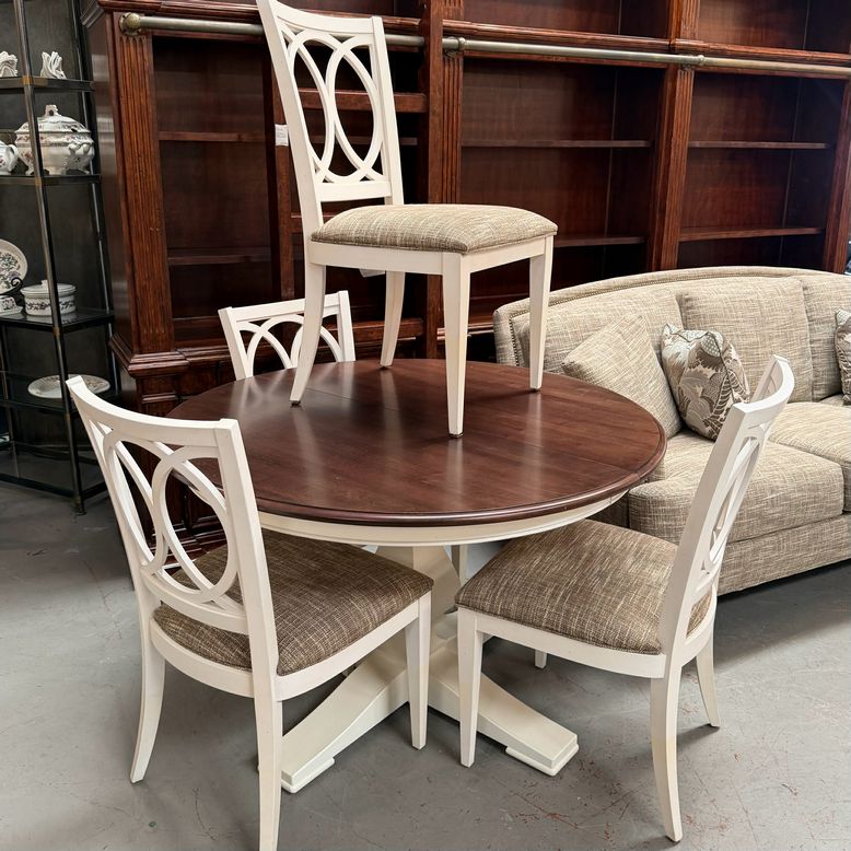Ethan Allen Cameron Table W/1-18" Leaf, 4 Cyra Side Chairs 48"D, 30"H