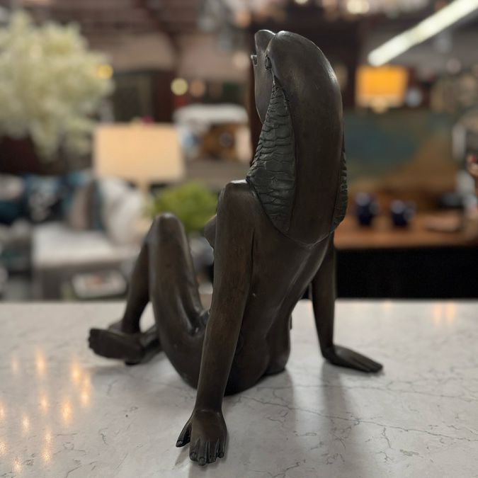 Vintage Bronze Egyptian Mythical Head W/Female Statue Fountain 16" AS IS