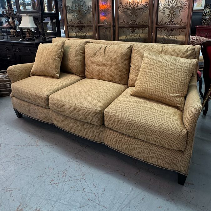 Ferguson Copeland Gold Sofa W/Kravet Architectural Geo Upholstery 80x36x37