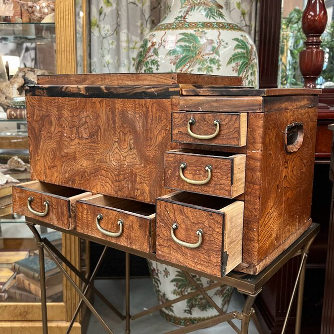 Antique Japanese Burled Walnut Keyaki Hibachi 29x16x17.5