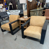 PAIR Vi Design Camel Suede Black Framed Modern Chairs 35x40x31