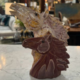 Carved Jasper Double Horse Head Sculpture 8"H