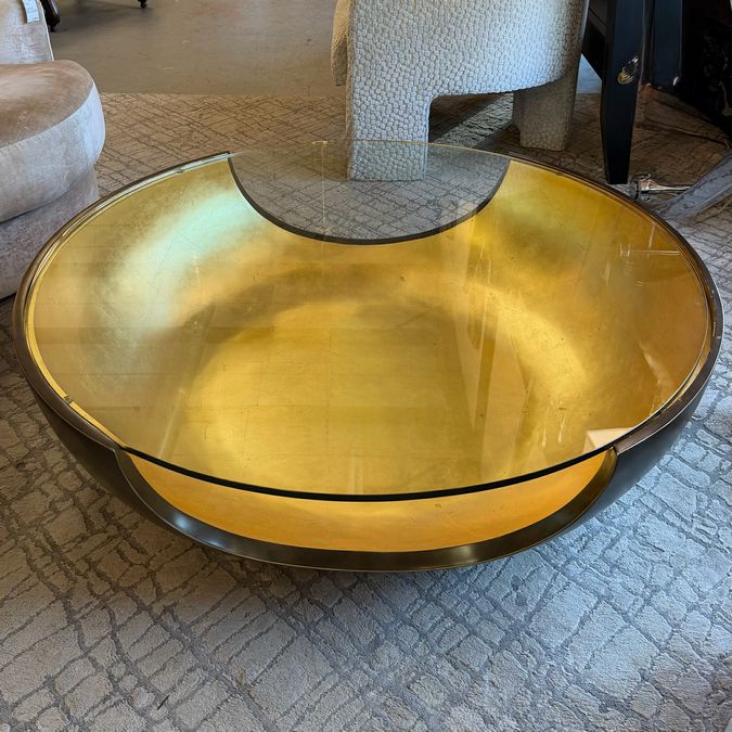 Mitchell Gold Soleil Bronze & Gold Leaf Cocktail Table W/Glass Top 44x44x13