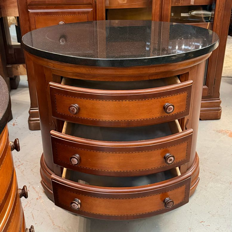 PAIR Julian Alexander Oval Nightstands W/Granite Tops 31x23x28