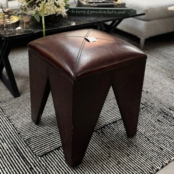 Vintage Leather & Wood Soho Footstool 16x16x19