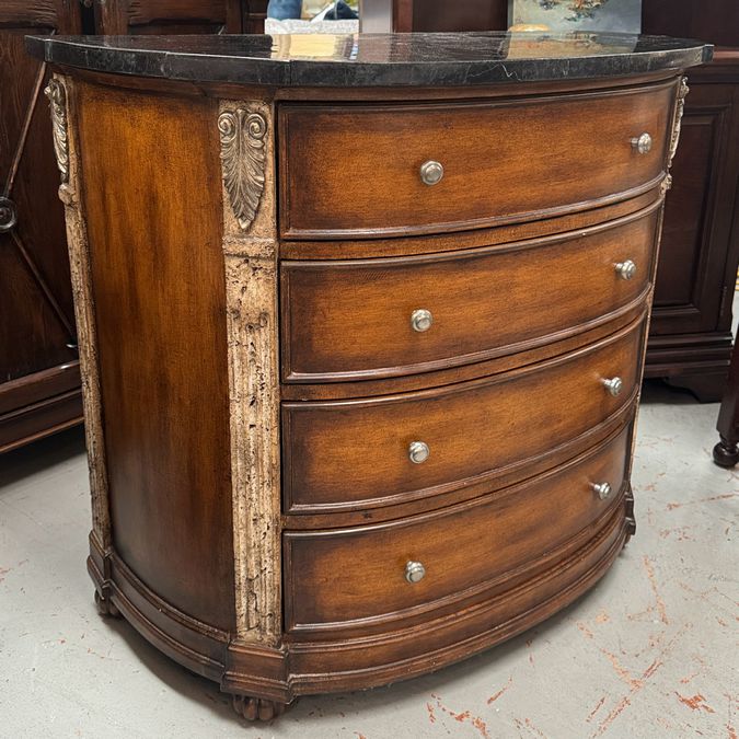 4-Drawer Demilune Chest W/Marble Top 37x18x33