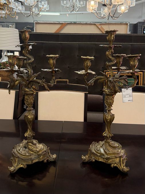 PAIR Vintage Brass Rococo Candelabras 24"H AS IS