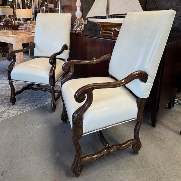 Robb & Stucky Cream Leather Louis XIII Os de Mouton Style Armchairs 23Lx29Dx45H