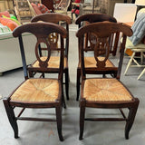 Pottery Barn Trestle Base Table W/6 Napoleon Style Italian Made Rush Seat Chairs