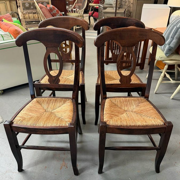 Pottery Barn Trestle Base Table W/6 Napoleon Style Italian Made Rush Seat Chairs