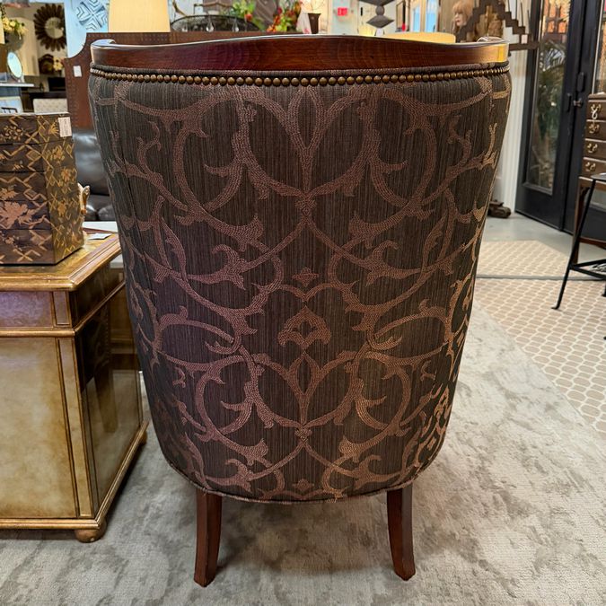 PAIR Custom Wood Framed Wingback Chairs Charcoal & Gold 27.5x34x41.25