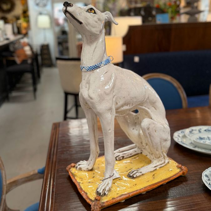 Mid Century Porcelain Whippet Sculpture 16.5x11x25.75