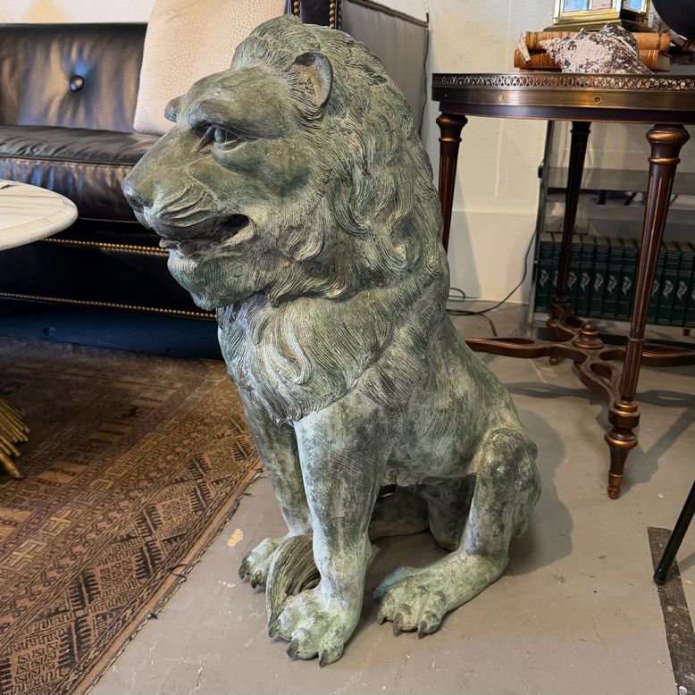 PAIR 20thC Architectural Bronze Lions 31"H