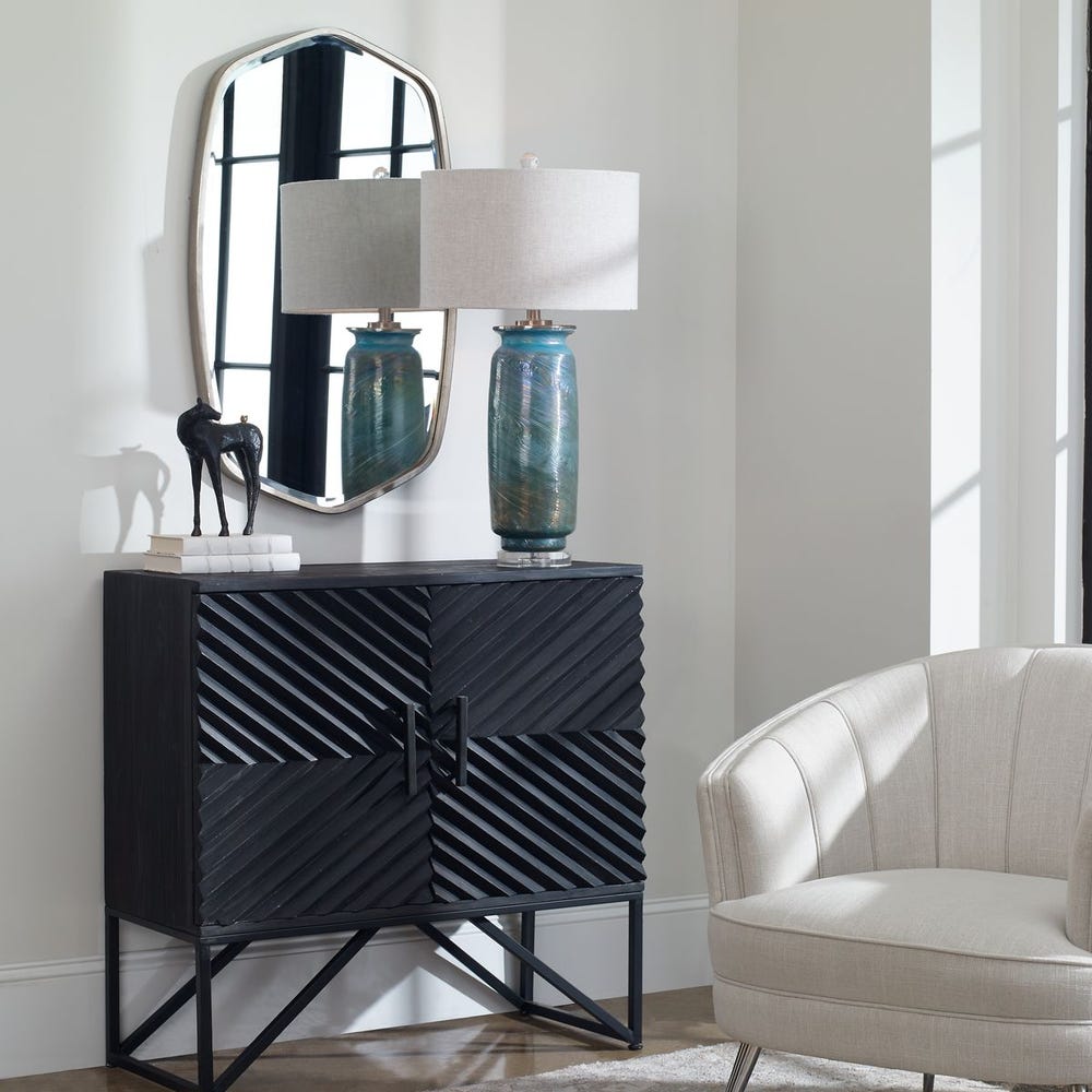 Uttermost Zadie Ebony 3D Chevron Book Match Pattern Accent Cabinet 36x16x36