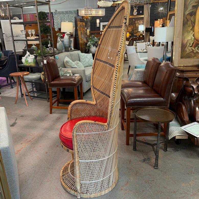 Vintage 70's Rattan Peacock Statement Chair 44x22x62.5