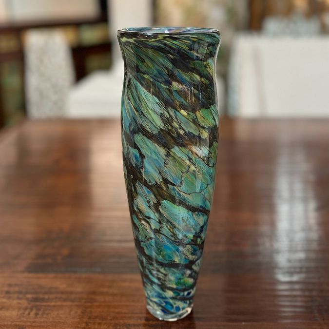 Original Signed Art Glass Vase by David Keens 13"H