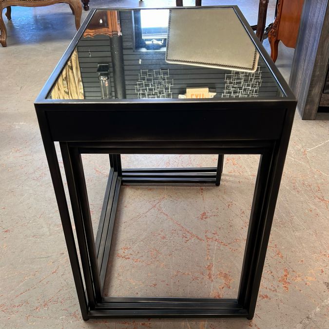 SET/3 Restoration Hardware Gamercy Nest Tables W/Mirrored Tops & Drawer 16,22,24