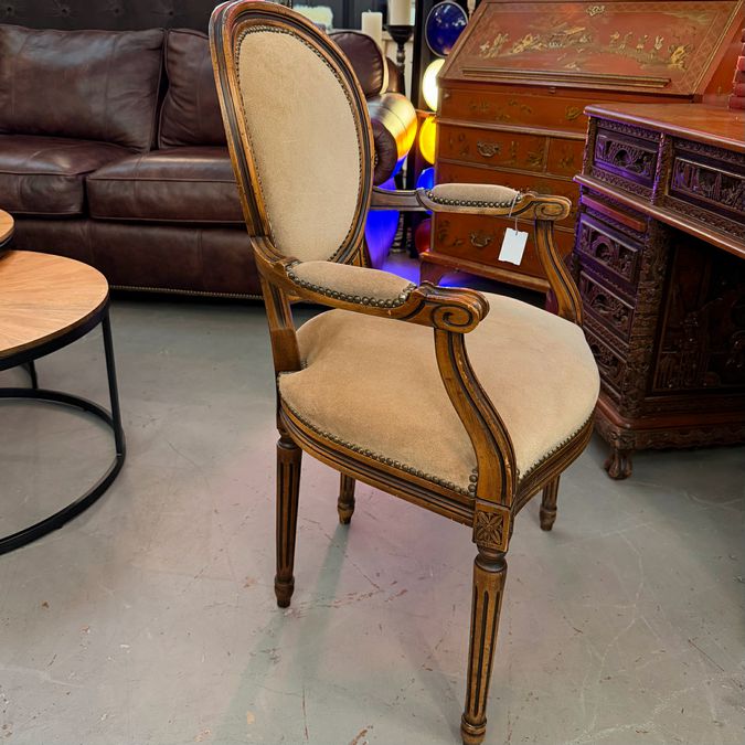Chateau D'Ax Louis XVI Style Italian Suede Leather Arm Chair 23x22x38