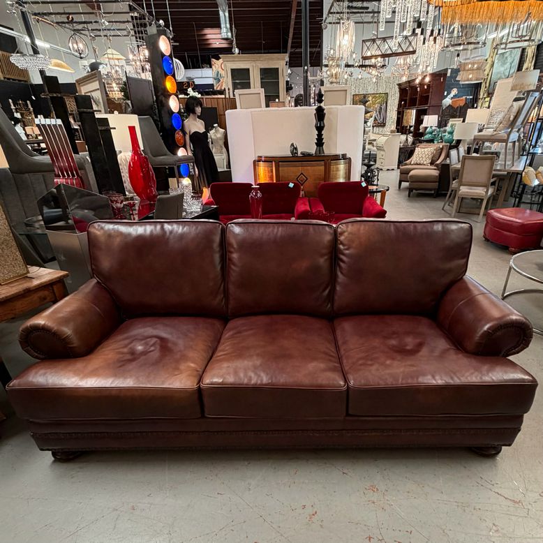 Bernhardt Foster Brown Leather Sofa W/Nailhead Trim 96x48x36