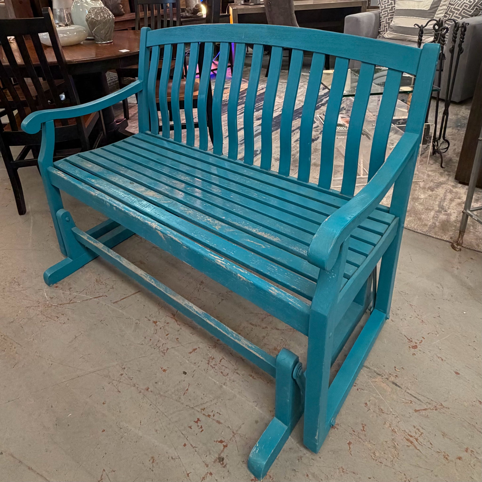 Blue Wood Glider Rocker 48x26x37 AS IS
