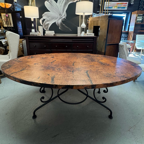 Vintage Arhaus Arabesque Oval Copper Top Table 77x45x30H