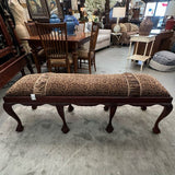 Carved Mahogany Chippendale Style Bench W/Animal Upholstery 64x19x22