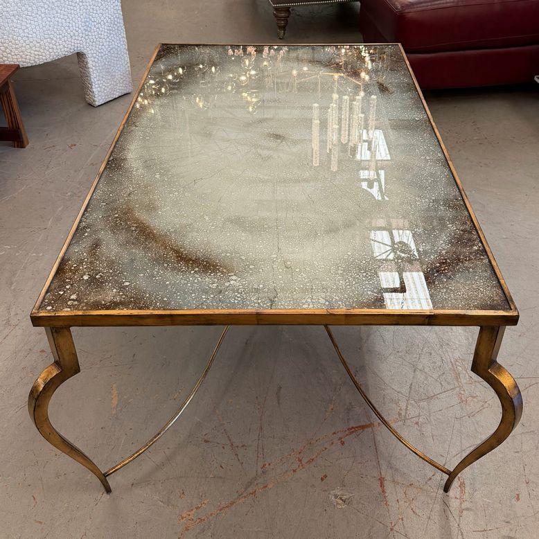 John Richard Saturn Glass Ramsay Cocktail Table Reverse Painted 21"Hx50"Wx30"D