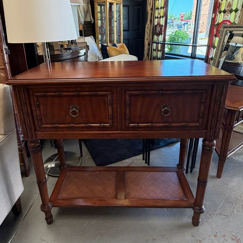 Ethan Allen Faux Bamboo Wood 2-Dwr Console Table 40x18x37.5