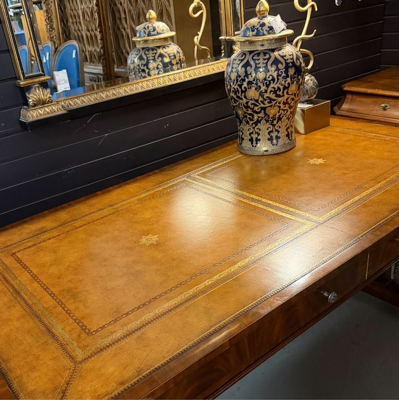 Maitland Smith Leather Top Desk W/Dolphin Legs 59.5x30x29.5